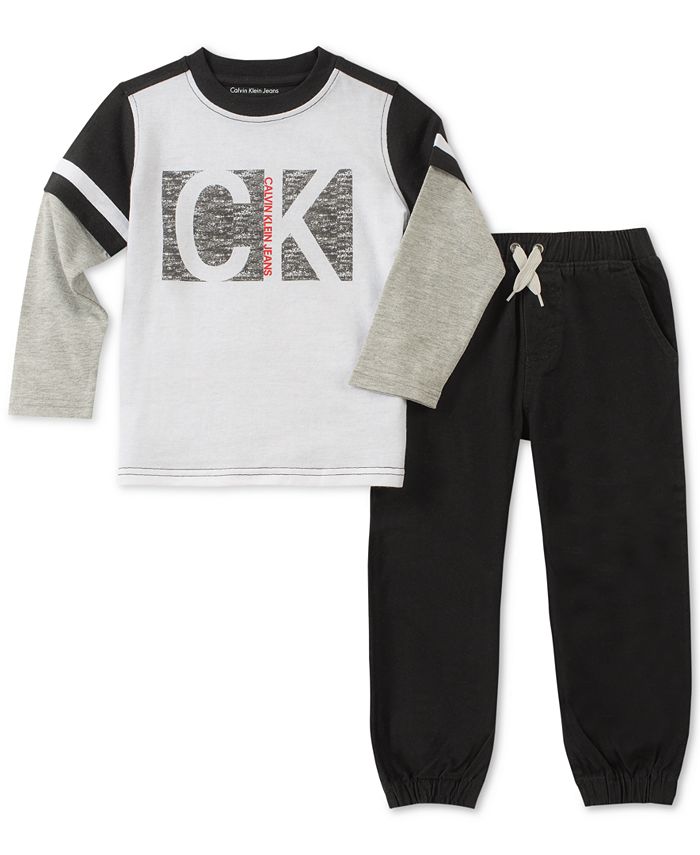 Calvin Klein Toddler Boys 2-Pc. Logo Graphic Top & Denim Jogger Pants ...