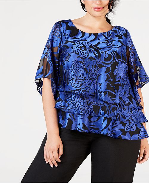 Alex Evenings Plus Size Printed Tiered Top Reviews Tops Macy S