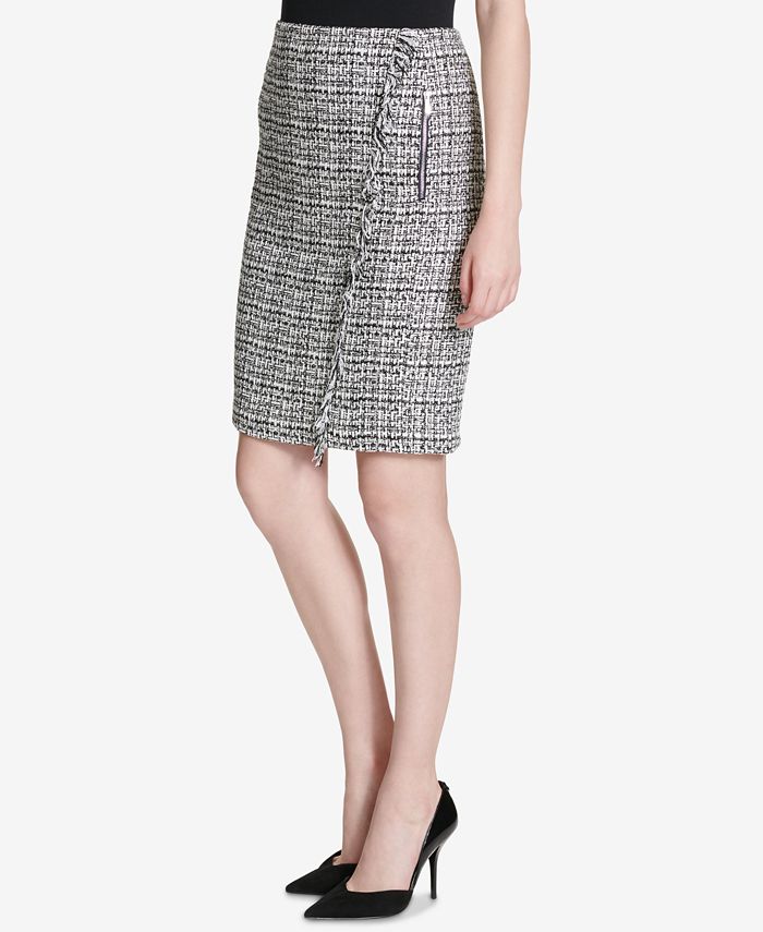 Calvin Klein Tweed Fringe-Trim Pencil Skirt - Macy's
