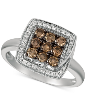 image of Le Vian Chocolatier Diamond Square Halo Cluster Ring (5/8 ct. t.w.) in 14k White Gold