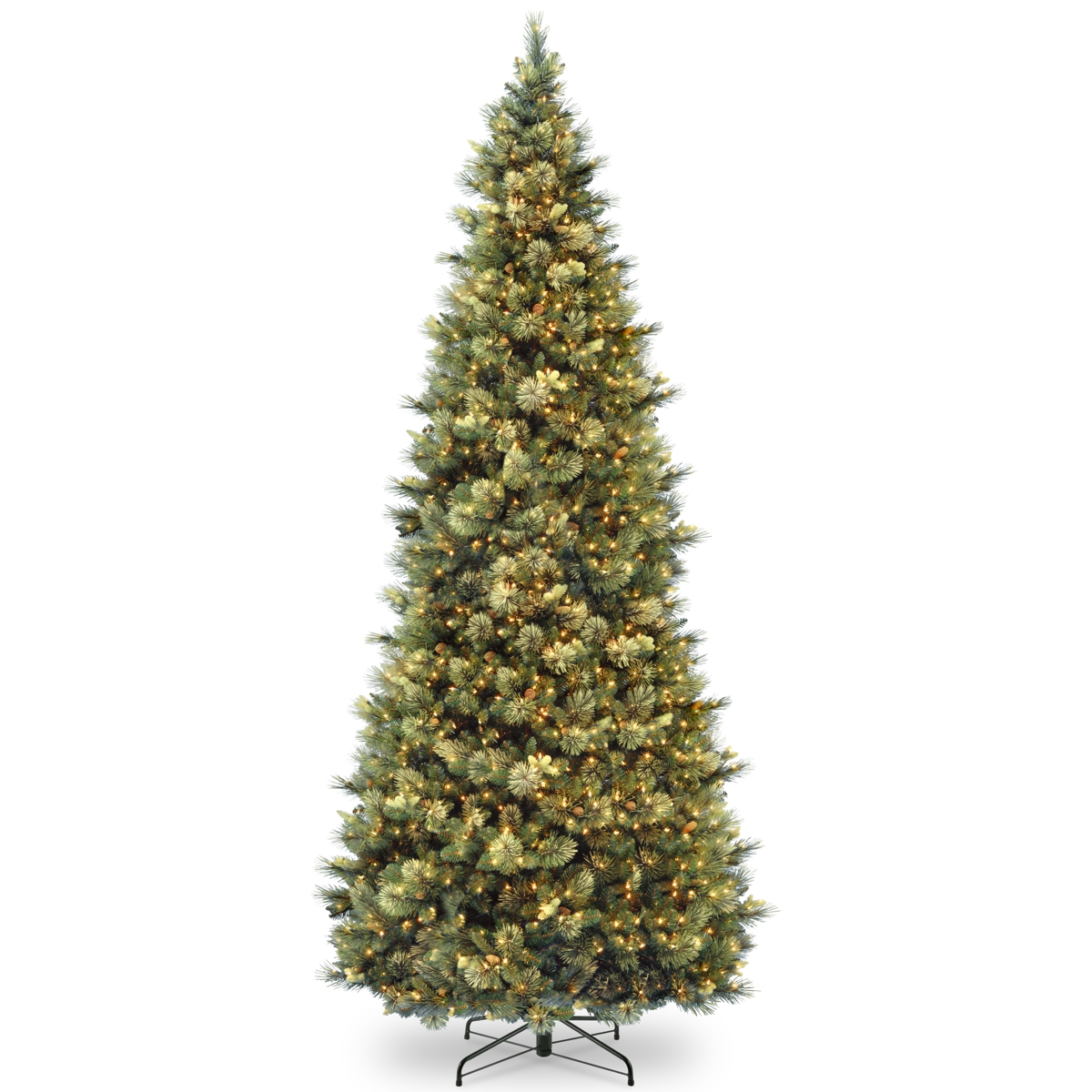 National Tree Carolina Pine Slim Wrapped Tree with Flocked Cones & Clear Lights