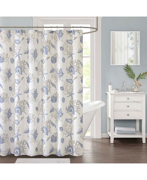 Jla Home Harbor Printed 72 X 72 Faux Linen Shower Curtain