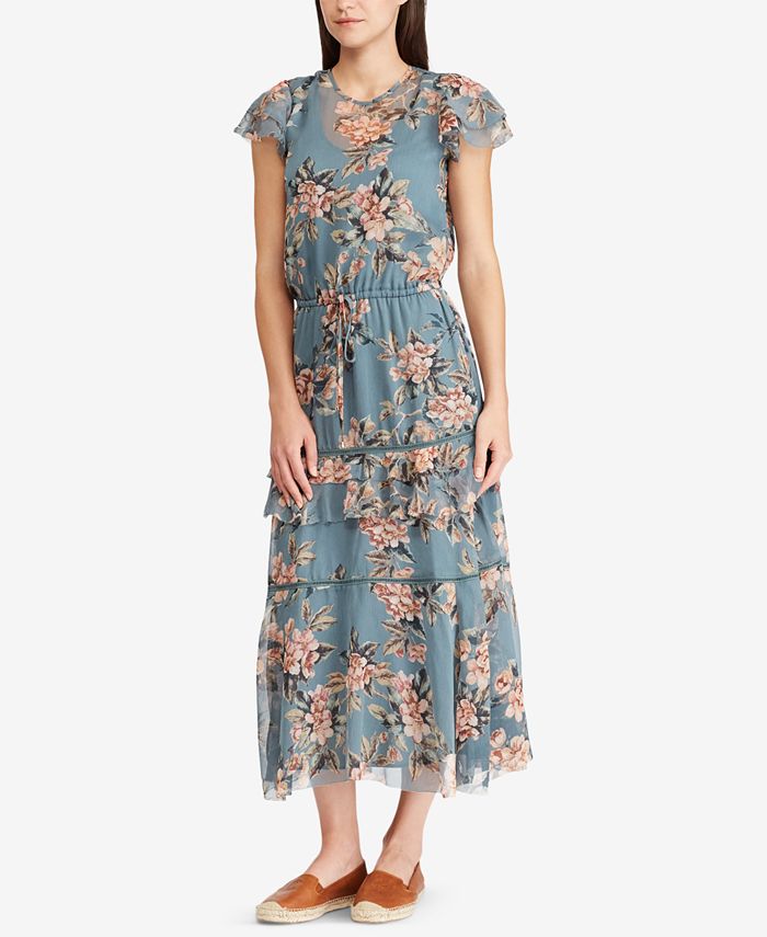 lauren ralph lauren botanical print georgette gown