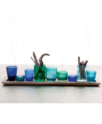 10-Pc. Wood Tray & Green Glass Votive Holders
