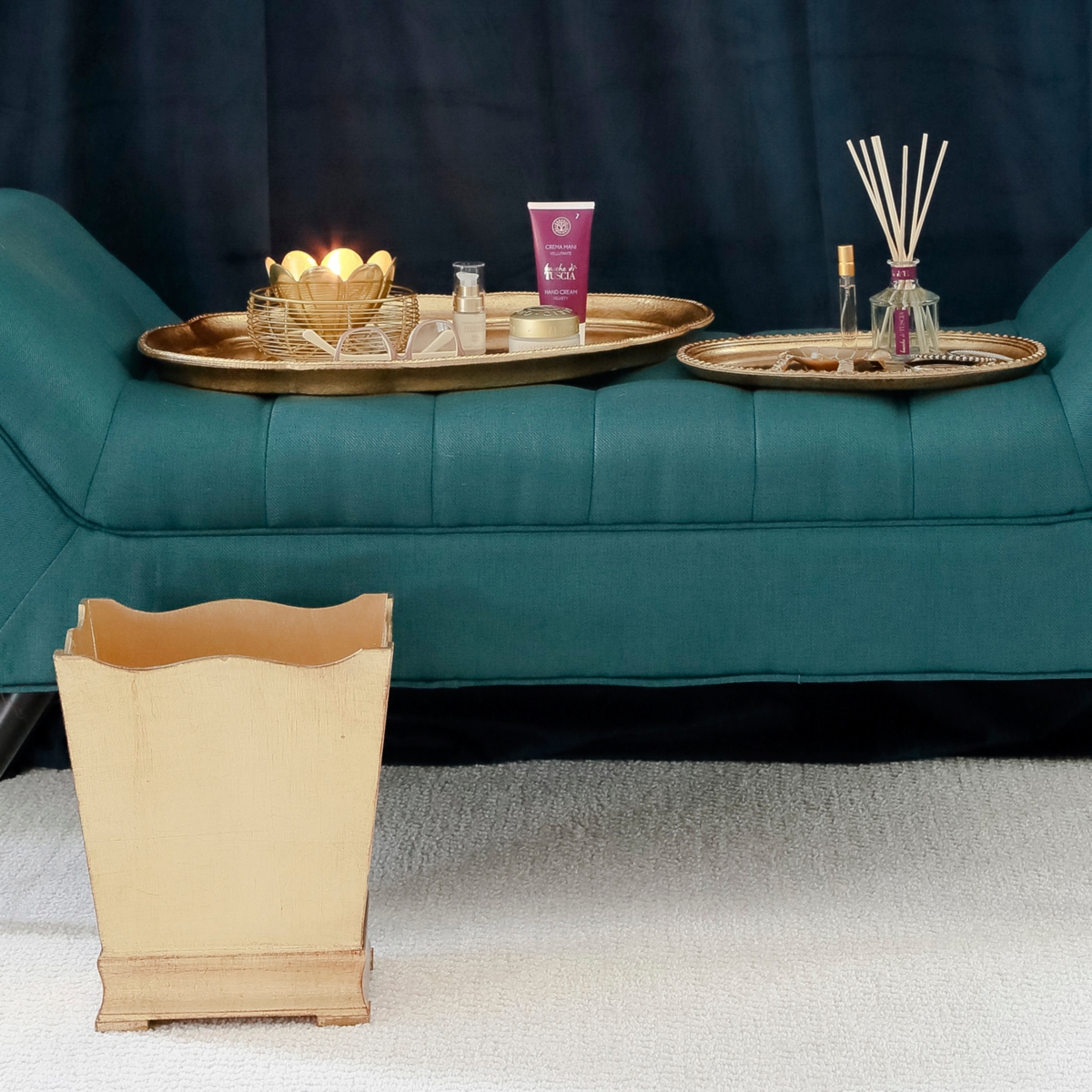 Vietri Florentine Wooden Waste Basket In Gold