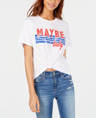 Rebellious One - Juniors' Maybe Baby Tie-Front Graphic T-Shirt
