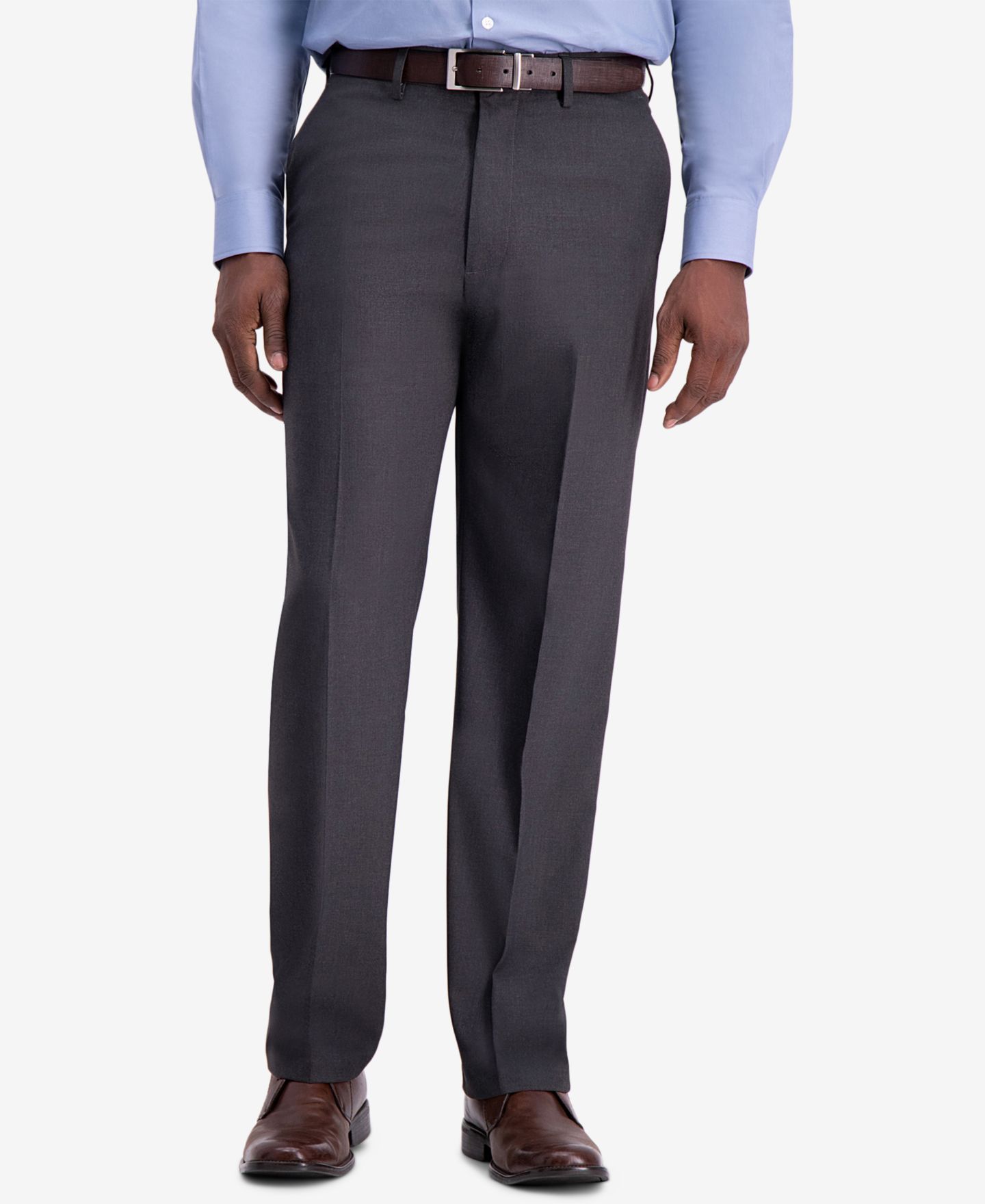 Мужские брюки Haggar JMH 4-Way Stretch Classic Fit Flat Front Dress Pant, цвет: Тёмный угольный — фото 1