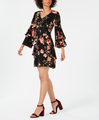 Robbie Bee Petite Bell-Sleeve Printed Dress - Macy's