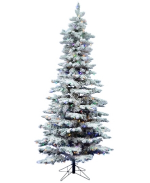 Vickerman 7.5' Flocked Utica Fir Slim Artificial Christmas Tree With 400 Multi Led Lights In White