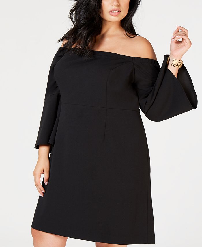 Betsey Johnson Plus Size Off the Shoulder Bell-Sleeve Sheath Dress - Macy's