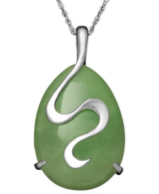 Macy's - Sterling Silver Necklace, Jade Oval Snake Pendant