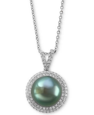 image of Effy Cultured Tahitian Pearl (10mm) & Diamond (3/8 ct. t.w.) 18
