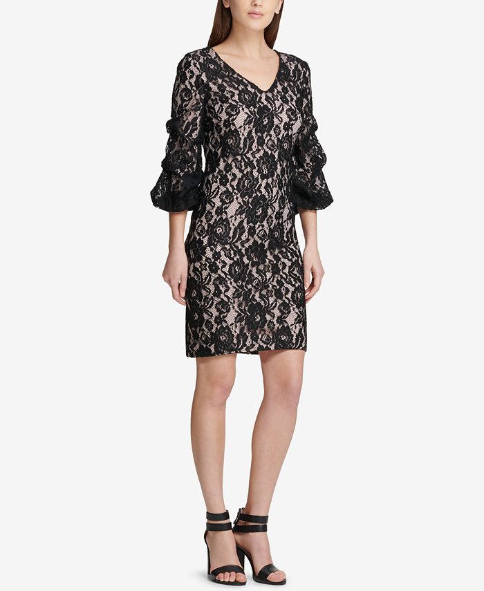 DKNY Ruched-Sleeve Lace Sheath Dress, Created for Macy's & Reviews ...