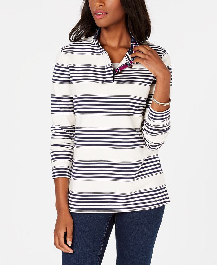 Charter Club French Terry Striped Henley Top, Created for Macy's - Macy's