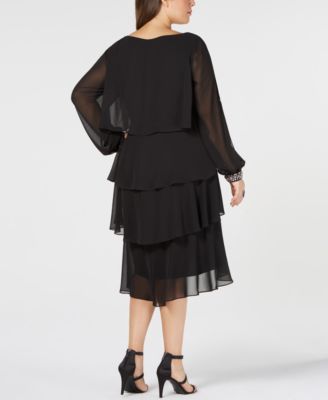 SL Fashions Plus Size Tiered Ruffled Chiffon Dress