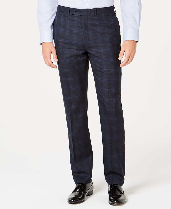 Calvin Klein Men's Slim-Fit Stretch Navy Plaid Suit Pants - Macy's