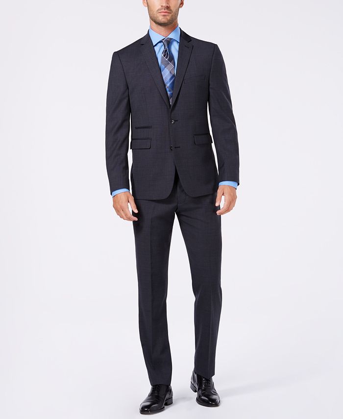Vince Camuto Men's Slim-Fit Stretch Charcoal Stepweave Wool Suit ...