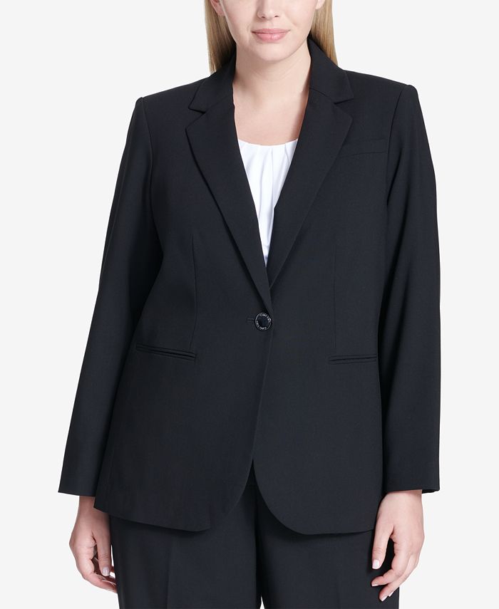 Kasper Womens Plus Solid Work Wear Blazer Gray 18W