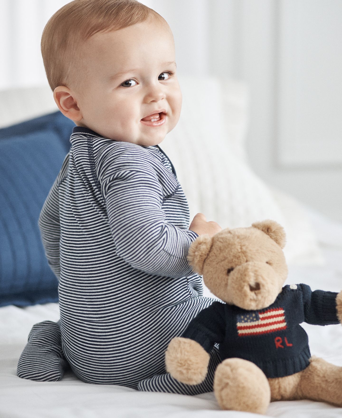 Детский полосатый хлопковый комбинезон Polo Ralph Lauren для малыша, цвет: Тёмно-синий — фото 3