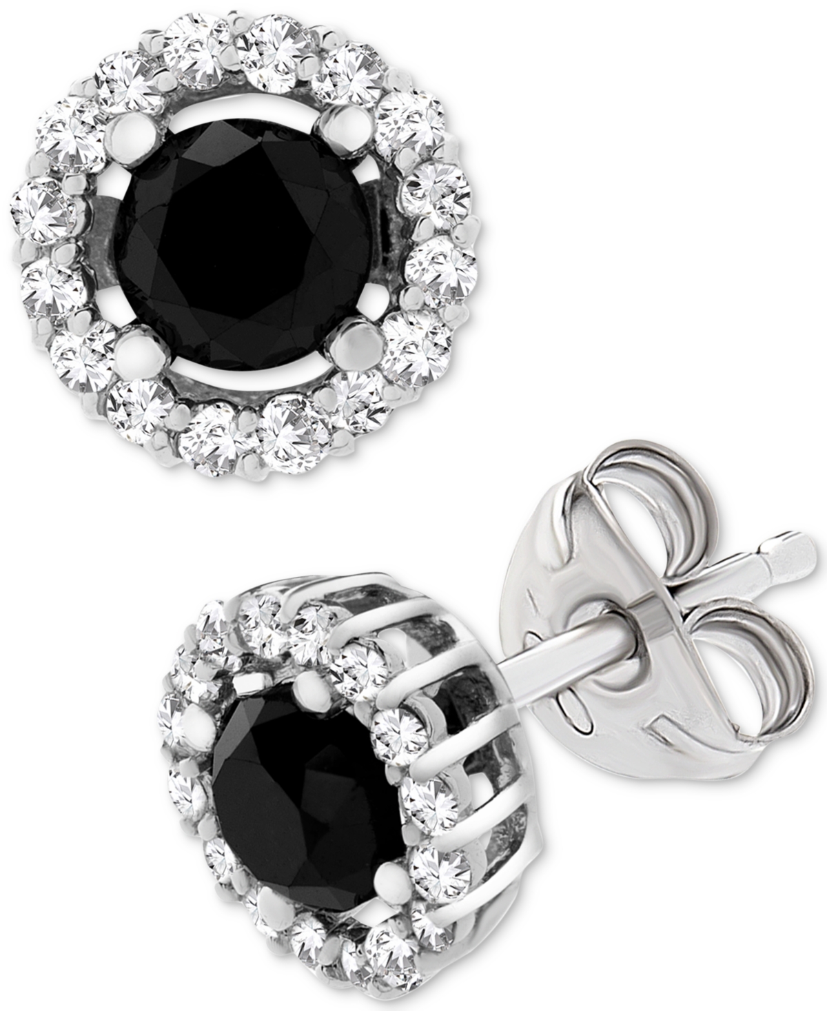 Black (1 ct. t.w.) and White Diamond Accent Stud Earrings in 14k White Gold, Created for Macy's - White Gold