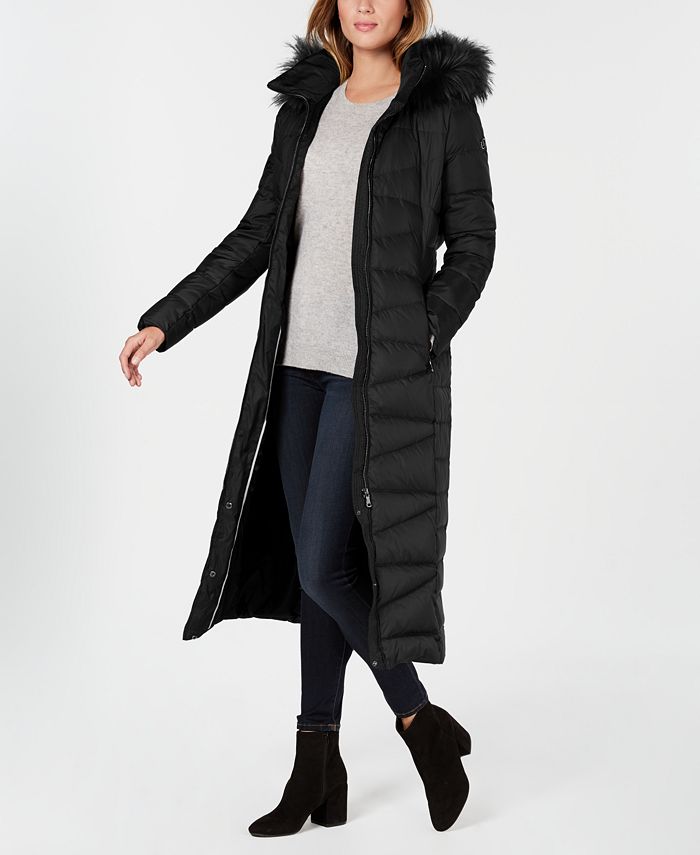 Calvin Klein Faux-Fur-Trim Maxi Coat & Reviews Coats & Jackets - Petites - Macy's