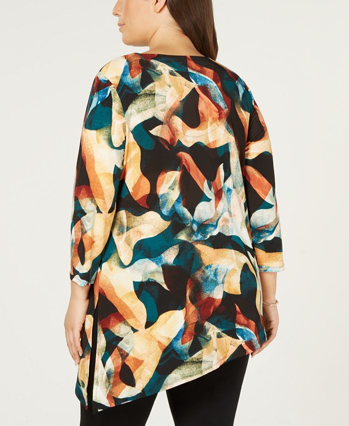 JM Collection Plus Size Asymmetrical Printed Top, Created for Macy's ...