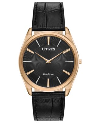 Citizen - Men's Stiletto Black Leather Strap Watch 38mm