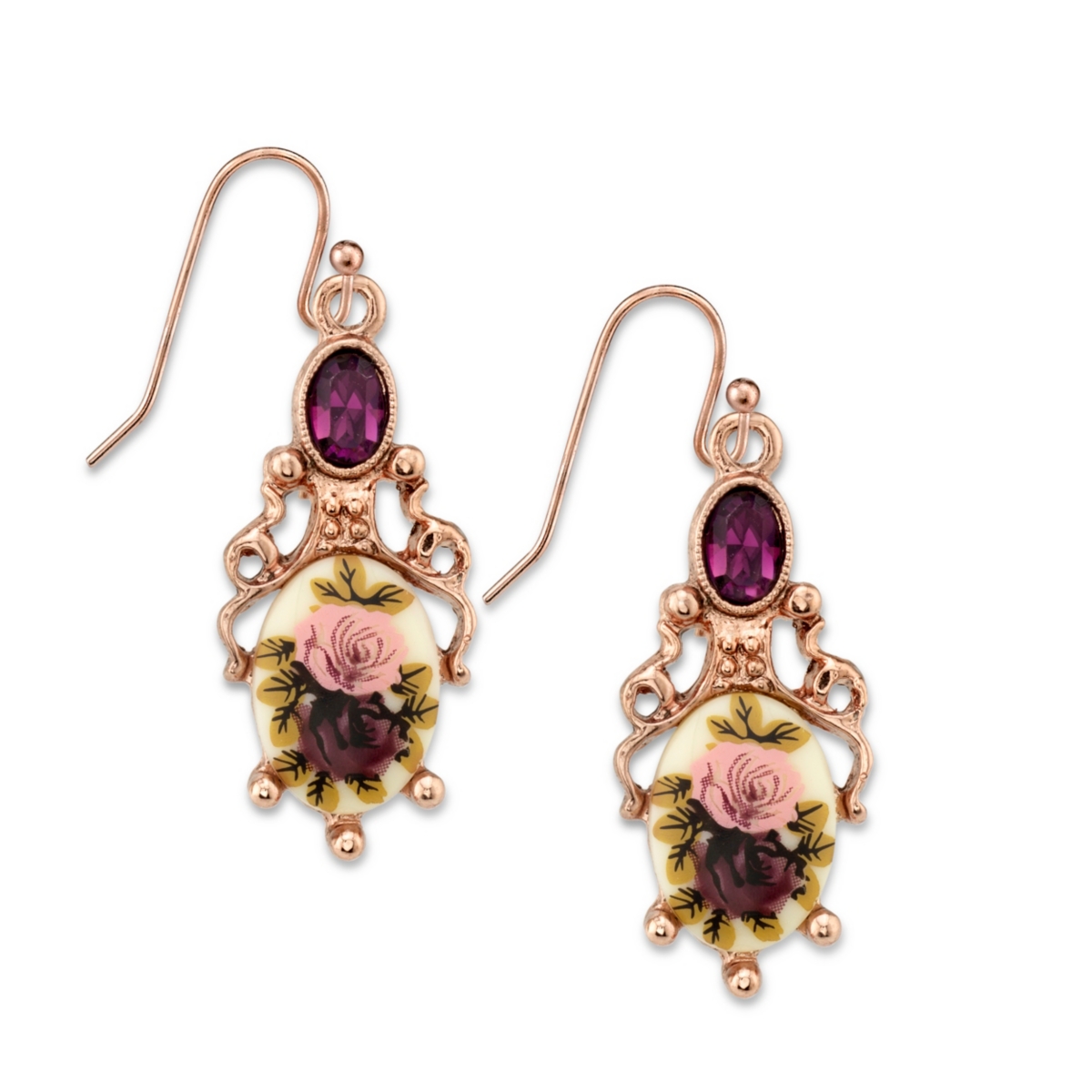 2028 Rose Gold-tone Purple Crystal Flower Drop Earrings In Multi