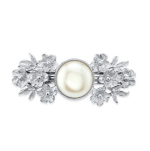 image of 2028 Silver-Tone Simulated Pearl Flower Barrette