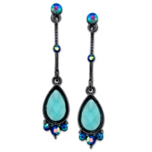 image of 2028 Black-Tone Blue Linear Teardrop Earrings