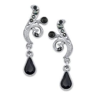 2028 Silver-Tone Black and Hematite Color Crystal Vine Drop Earrings ...