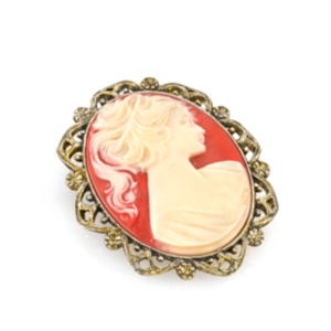 image of 2028 Gold-Tone Simulated Orange Cameo Oval Brooch