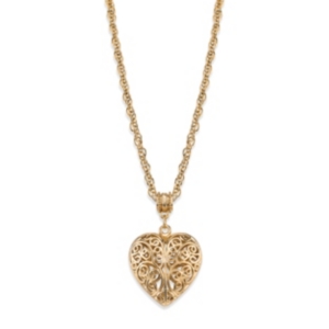 image of 2028 14K Gold-Dipped Filigree Heart with Swarovski Crystal Accent Necklace 18