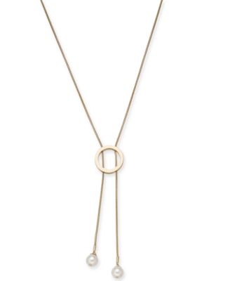 Alfani - Imitation Pearl Circle Lariat Necklace, 34" + 2" extender