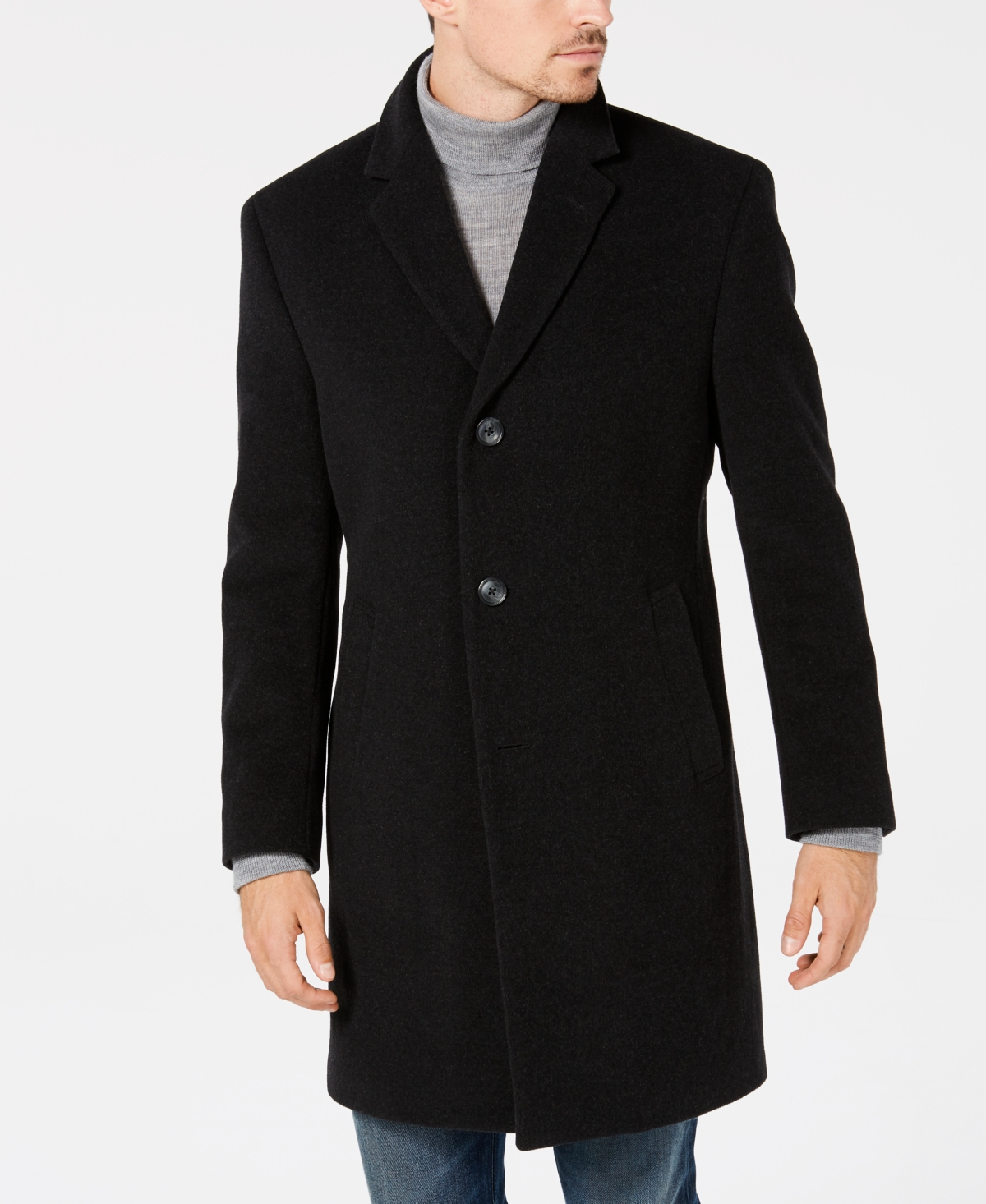 Nautica Men's Barge Classic Fit Wool/Cashmere Blend Solid Overcoat - Charcoal