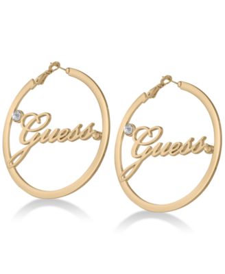 guess crystal accented hoop earrings