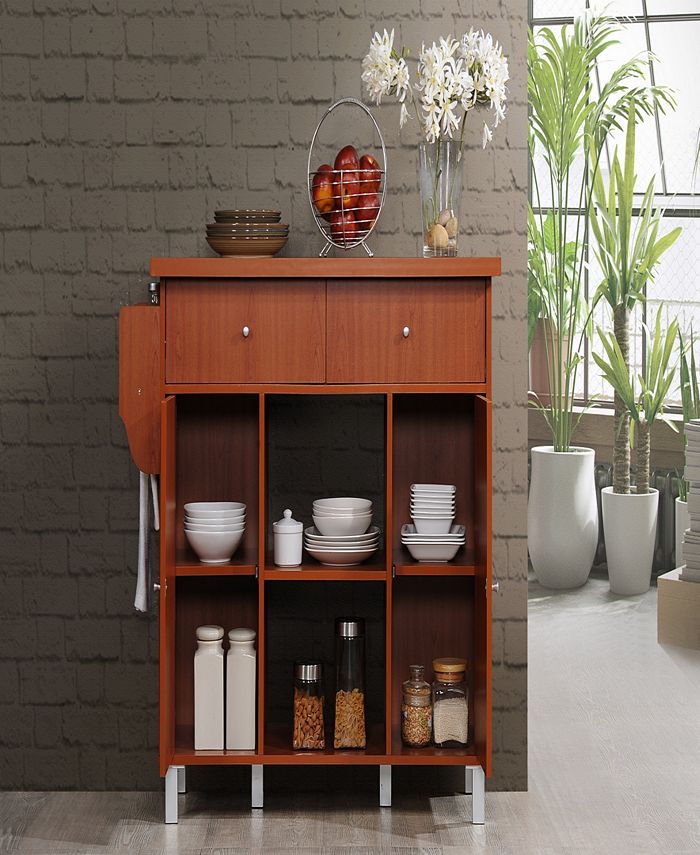 Hodedah Kitchen Island with Spice Rack plus Towel Holder in Cherry Macy's