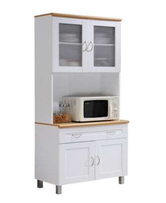 Hodedah - Kitchen Cabinet with Top and Bottom Enclosed Cabinet Space, 1-Drawer, plus Large Open Space for Microwave in White