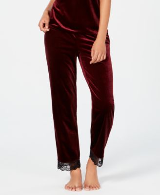 INC International Concepts - Lace-Trim Printe Velvet Pajama Pants