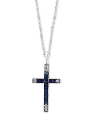 image of Effy Sapphire (1/3 ct. t.w.) & Diamond (1/10 ct. t.w.) Cross 18