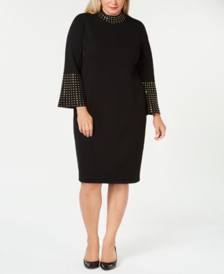 Calvin Klein Womens Plus StuddedCuff Sweater Dress Black Size 2X main image 1