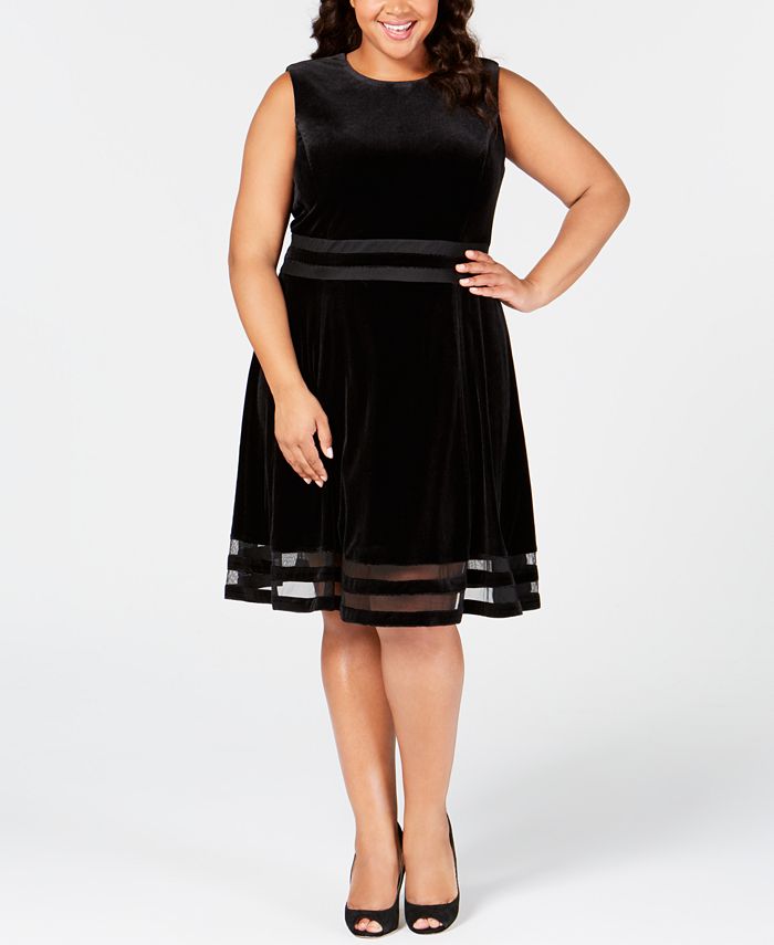 Calvin Klein Women's Velvet Illusion a Line Dress Black Size 12
