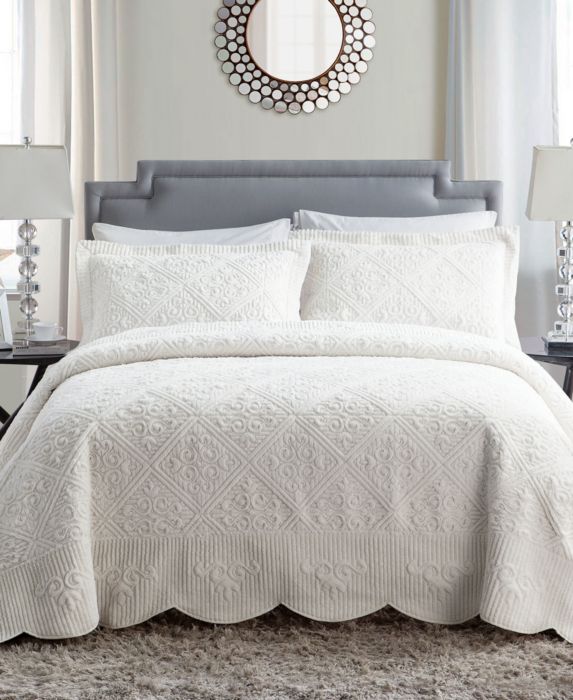 VCNY Home Westland 3-Pc. Queen Plush Bedspread Set, Ivory/Cream, Size: Queen