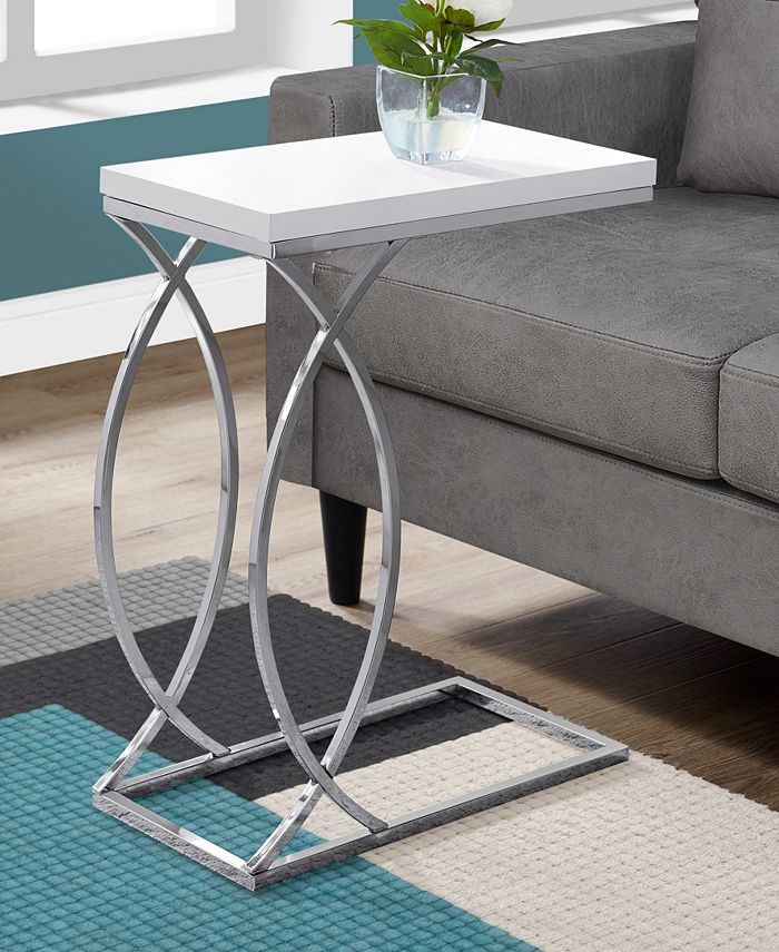 Monarch Specialties Chrome Metal Edgeside Accent Table in Glossy White