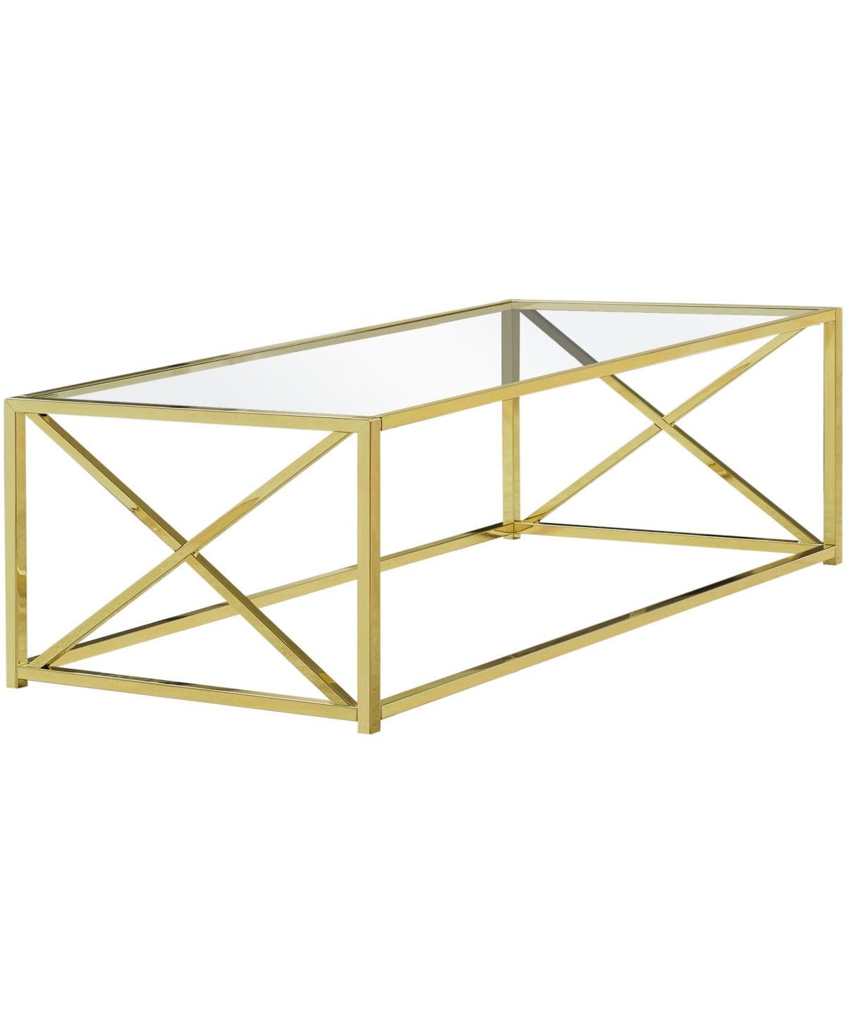 Monarch Specialties Tempered Glass 44"L Coffee Table in Gold