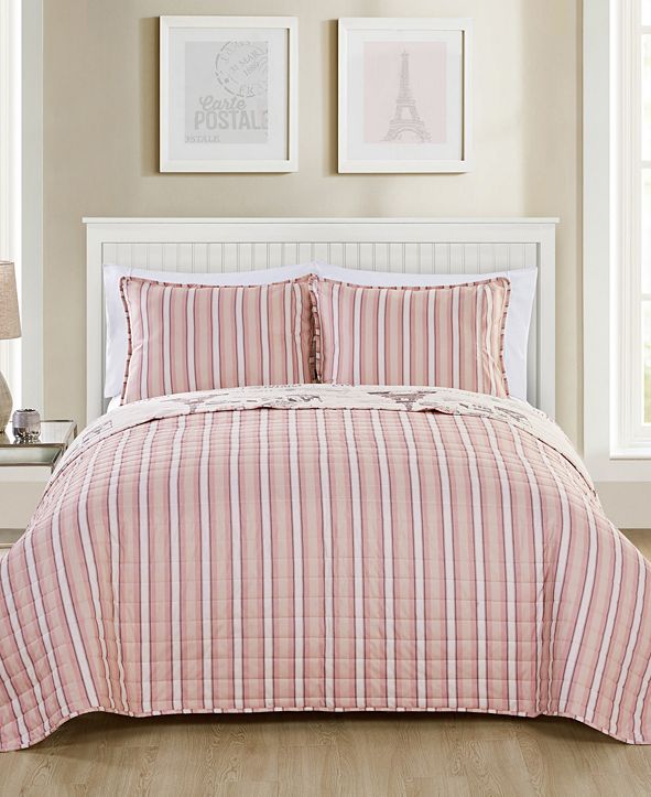VCNY Home Carte  Postale Reversible 3 Pc Quilt Set 