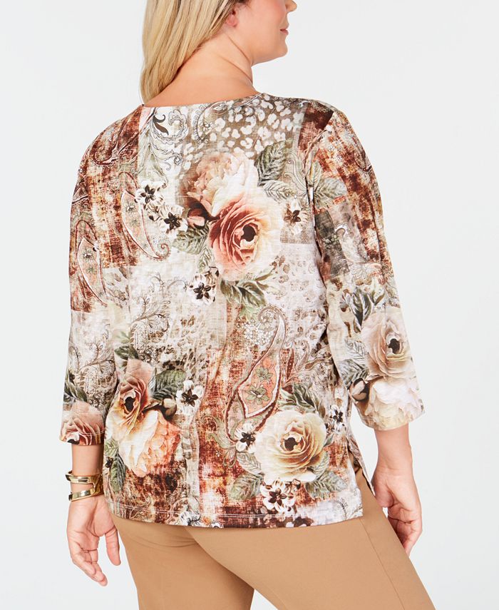 Alfred Dunner Plus Size Autumn in New York Embellished Printed Top & Reviews Tops Plus Sizes