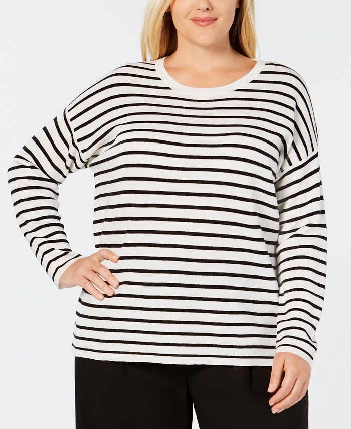 Eileen Fisher Plus Size Merino Wool Striped Sweater - Macy's