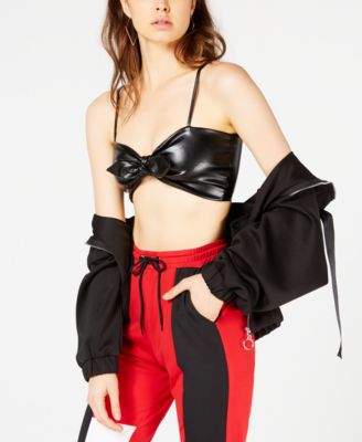 Waisted - Faux-Leather Bow Crop Top