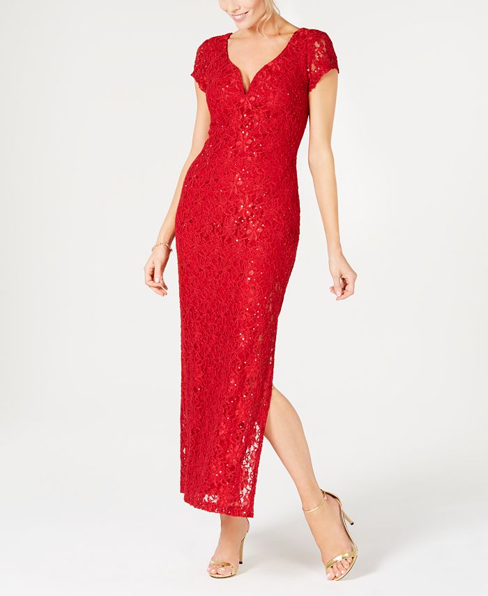 sequined lace column gown